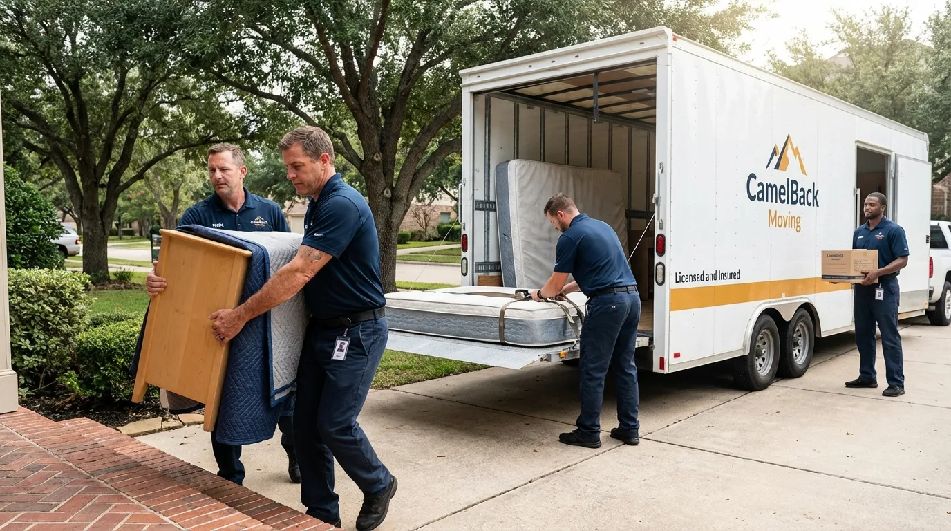 Crew loading residential truck for cross-state move from Waverly, MN