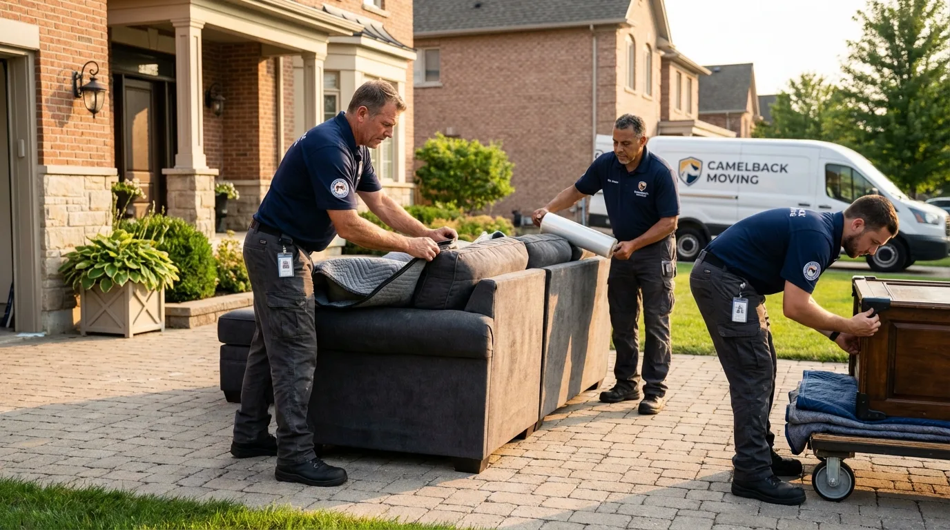 Large estate moving crew wrapping furniture in Waverly, MN